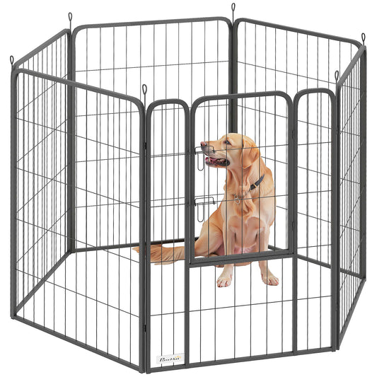 PawHut 6 Panels Heavy Duty Dog Playpen with Secure Door, for Indoor Outdoor, for Garden, Camping, 100cm High