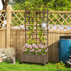 Outsunny Wooden Trellis Planter, Raised Garden Bed with Wheels and Bed Liner, to Climb and Grow Vegetables, Herbs and Flowers