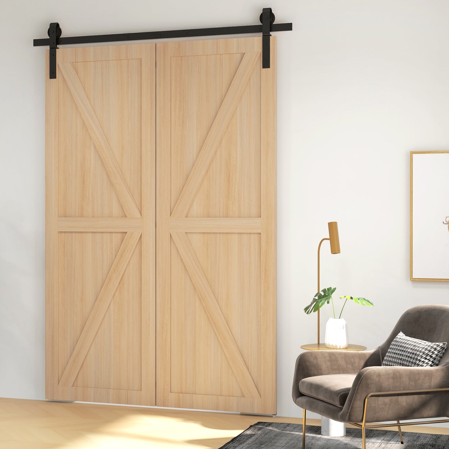 HOMCOM 5ft Bi-Folding Sliding Barn Door Hardware Kit - Black