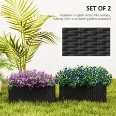 Outsunny Set of Two Rattan-Effect Planters - Black