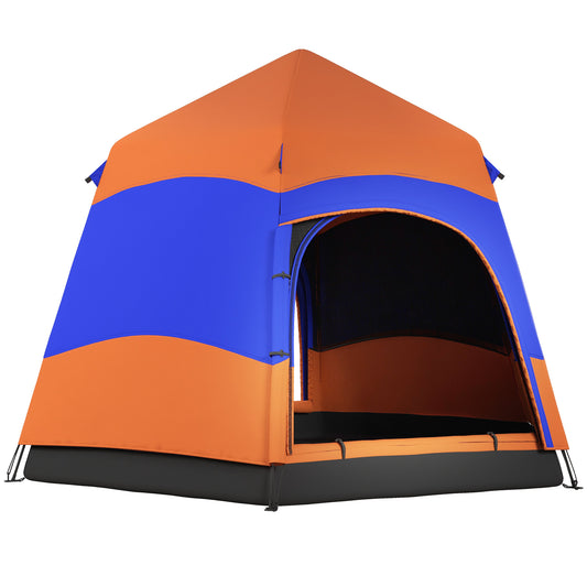 Outsunny Six Man Hexagon Camping Tent with Hang Hook and Carry Bag - Orange and Blue