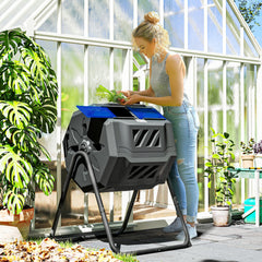 Outsunny 160L 360√Ç¬∞ Rotating Dual Chamber Composter - Blue