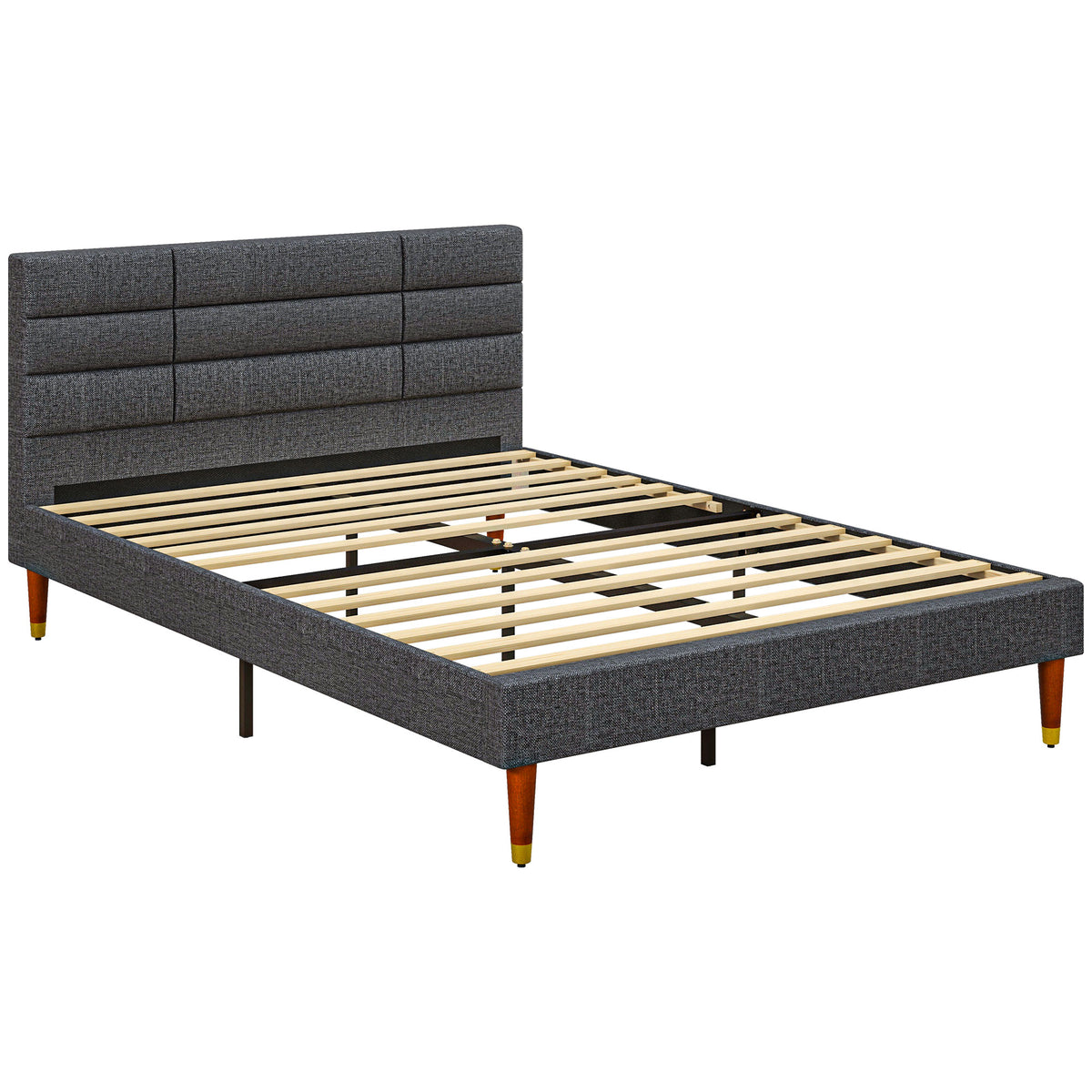 HOMCOM Upholstered Double Bed Frame, with Slats - Grey