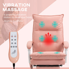 Vinsetto Vibration Massage Office Chair with Heat, Ergonomic Computer Desk Chairs, Faux Leather Desk Chair with Footrest, Armrest and Reclining Backrest, Pink