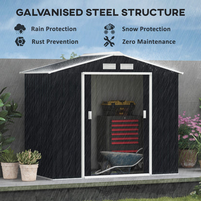 Outsunny 7 x 4ft Weatherproof Shed, Outdoor Bike Storage Shed with Ventilation Slots, Foundation Kit and Lockable Double Doors, Dark Grey