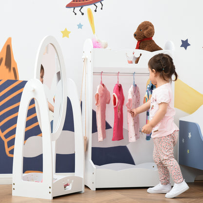 HOMCOM Kids Clothes Rail and Mirror Set 360√Ç¬∞ Rotation Free Standing Full Length Mirror and Hanging Rack with Storage Shelves Child's Dressing Mirror Garment Wardrobe White