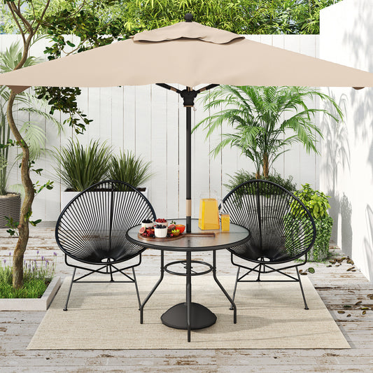 Outsunny 100 cm Round Dining Table with Parasol Hole, Outdoor Coffee End Side Table with Tempered Glass Top, Steel Frame for Garden, Black