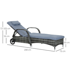 Outsunny 2PC Rattan Sun Lounger Recliner Bed Reclining Chair Patio Garden Outdoor Wicker Weave Adjustable Headrest with Fire Retardant Cushion √¢‚Ç¨‚Äú Grey