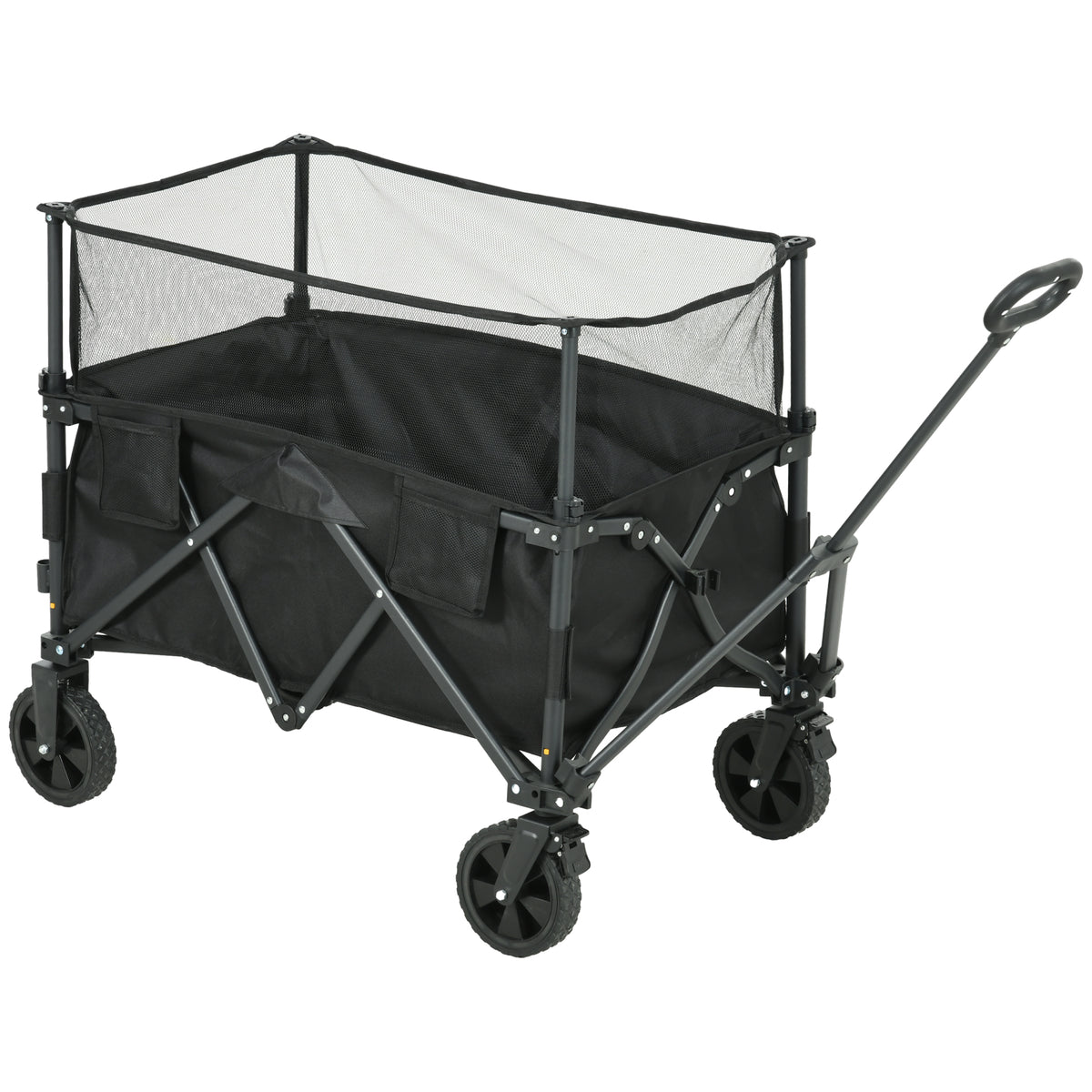 Outsunny Folding Garden Trolley, 180L Wagon Cart with Extendable Side Walls, for Beach, Camping, Festival, Black