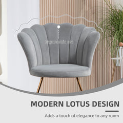 HOMCOM Velvet-Feel Lotus Petal Accent Chair - Grey