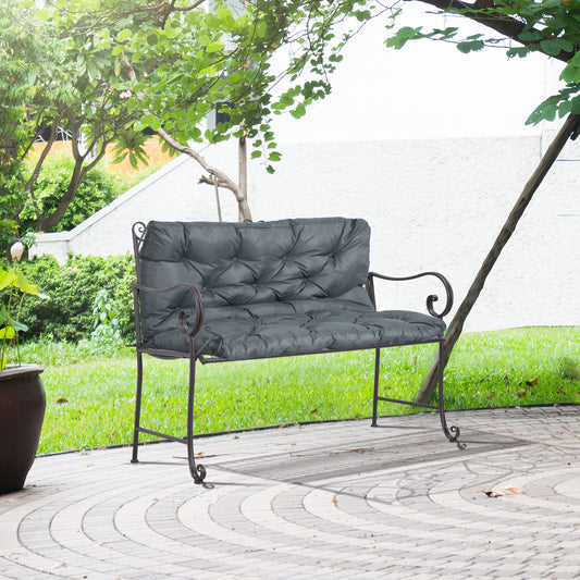 Outsunny 2 Seater Bench Cushion, Garden Chair Cushion with Back and Ties for Indoor and Outdoor Use, 98 x 100 cm, Dark Grey