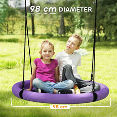 AIYAPLAY 100cm Diameter Nest Swing Seat for Kids with Height Adjustable Hanging Ropes for Outdoor, Playground, Garden, Purple