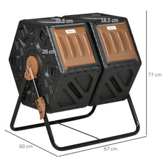 Outsunny 130L Double Chamber Composter - Black