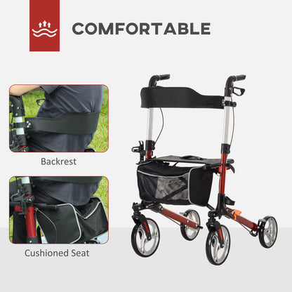 HOMCOM 88.5-106cm Aluminium Frame Rollator Walker, with Brakes - Red
