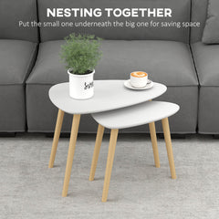 HOMCOM Nesting Coffee Table, Set of 2 Side Tables, Stacking End Tables with Solid Wood Legs, for Living Room Bedroom, Light Grey