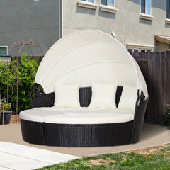 Outsunny Five-Piece Rattan Garden Bed, with Canopy - Black/White