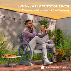 Outsunny Fir Wood Love Seats with Wheel-Shaped Armrests, Large Load-Bearing Chair, Grey