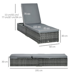 طقم كراسي استلقاء للتشمس من Outsunny PE Rattan مكون من قطعتين مع وسادة، أثاث كرسي استلقاء للتشمس في الحديقة الخارجية مع مسند ظهر قابل للإمالة بخمسة مستويات، كرسي سرير من الخيزران قابل للإمالة في الفناء، باللون الرمادي