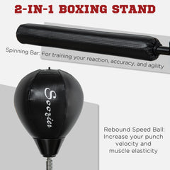 SPORTNOW Adjustable Speed Bag, Boxing Bag, with Stand, Reflex Bar, Punching Pad, Black