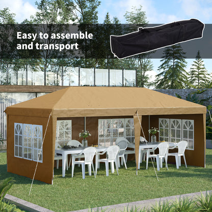 Outsunny 3 x 6m Pop-Up Gazebo, with Removable Walls - Khaki