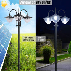 Outsunny 189cm 3-head Solar Lamp Post, Street Light with Planter, Automatic-on, 6 Hour Max Outdoor Ready LED Lighting, Black