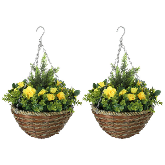 Outsunny Set of Two Hanging Lisianthus Flower Pots - Yellow/Green