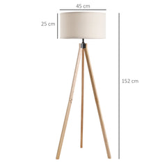 HOMCOM Floor Lamp with Elegant Wood Tripod, Free Standing E27 Bulb Lamp Versatile Use For Home Office - Beige