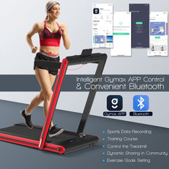 2-in-1 Folding Under Desk Treadmill with Dual LED Display-Red