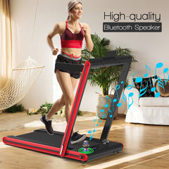 2-in-1 Folding Under Desk Treadmill with Dual LED Display-Red