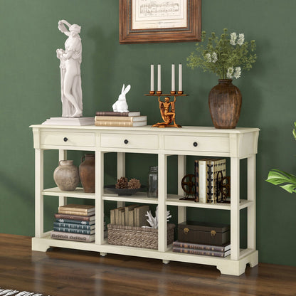 Retro Console Table with 3 Drawers and Open Shelves-White