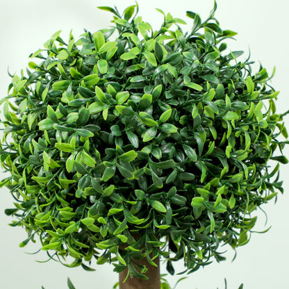 HOMCOM Set of 2 Decorative Artificial Trees, Topiary Ball-shaped Boxwood Trees in Pot, Fake Plants for Home Indoor outdoor Decor, 100cm, Green