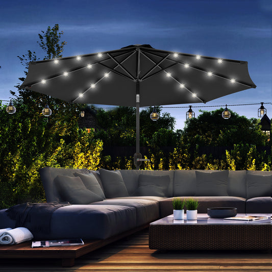 Outsunny 2.7m Outdoor Patio Garden Umbrella Parasol with Tilt Crank and 24 LEDs Lights, Black