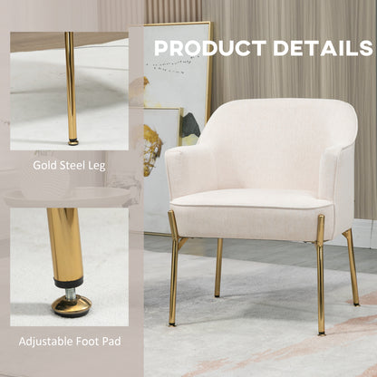 HOMCOM Accent Chair, Living Room Armchair, Vanity Chair with Gold Plating Metal Legs and Soft Padded Seat for Bedroom and Caf√É¬©, Set of 2, White