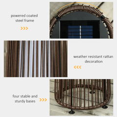 Outsunny Patio Garden PE Rattan Solar Lights Woven Resin Wicker Lantern Auto On/Off Solar Powered Lights for Porch, Yard, Lawn, Courtyard, Indoor & Outdoor Brown