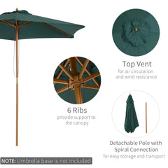 Outsunny 2.5m Wood Garden Parasol Sun Shade Patio Outdoor Wooden Umbrella Canopy Green