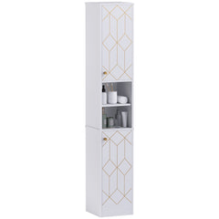 HOMCOM Tall Bathroom Storage Cabinet with Doors, Slim Bathroom Storage Unit with Adjustable Shelves, Freestanding Bathroom Storage Unit, White