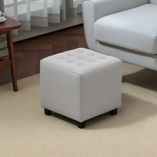 HOMCOM Velvet-Feel Square Ottoman - Light Grey