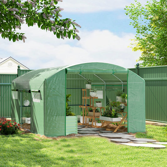 Outsunny 13 x 9.8ft Walk-In Polytunnel Greenhouse - Green