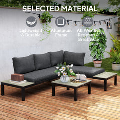 Outsunny 3 Pieces Garden Furniture Sets, Aluminium Outdoor Corner Sofa Set with 2 Loveseat and Coffee Table with Cushions for Garden, Dark Grey