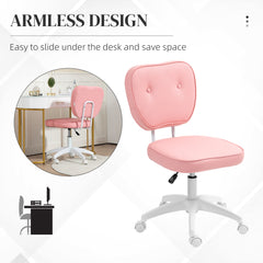 Vinsetto Vanity Office Chair, PU Leather Computer Chair for Home, with Adjustable Height, Armless, Swivel Wheels, Pink