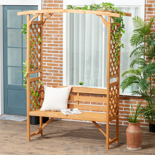 Outsunny Garden Bench, Wooden Garden Arbour with Seat for Vines/Climbing Plants, Brown