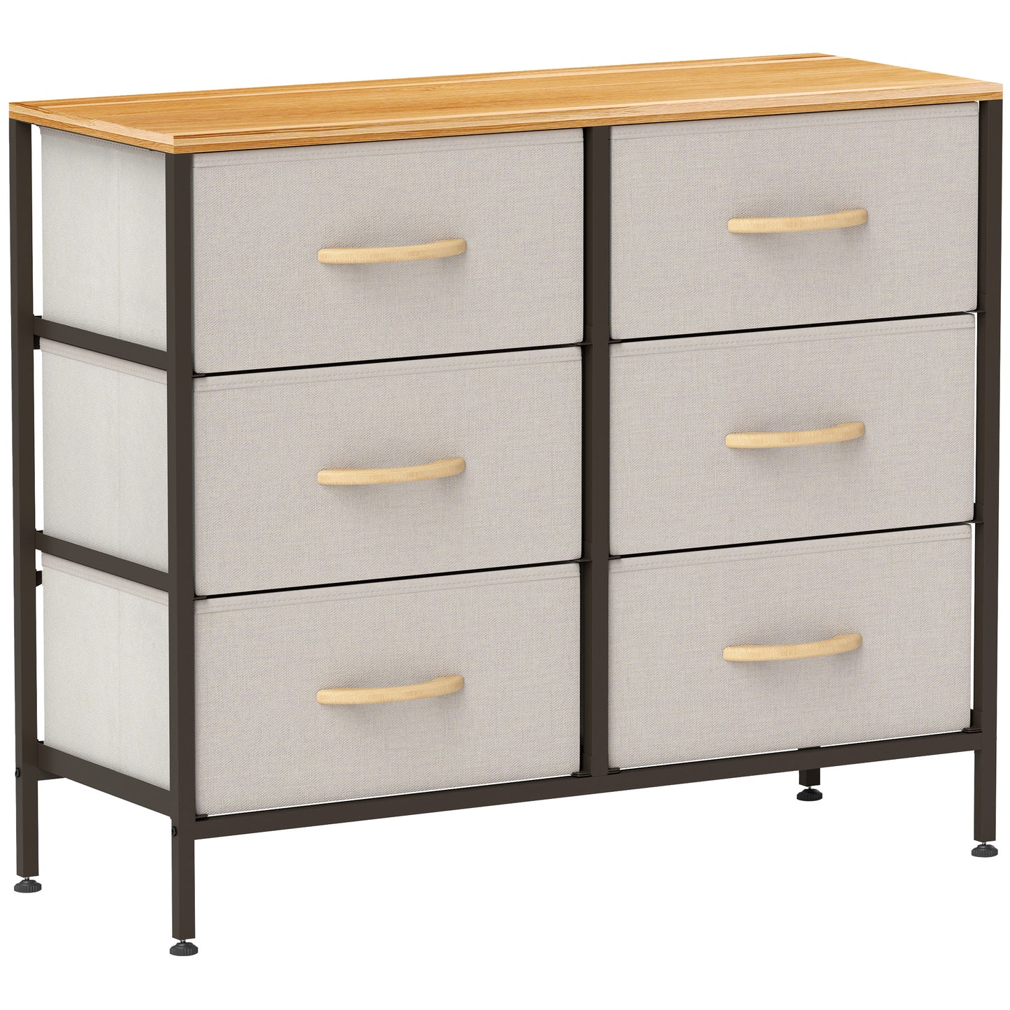 HOMCOM Fabric Chest of Drawers, Storage Drawers, Industrial Bedroom Dresser with 6 Fabric Drawers, Steel Frame and Wooden Top for Nursery, Living Room, Hallway, Cream White