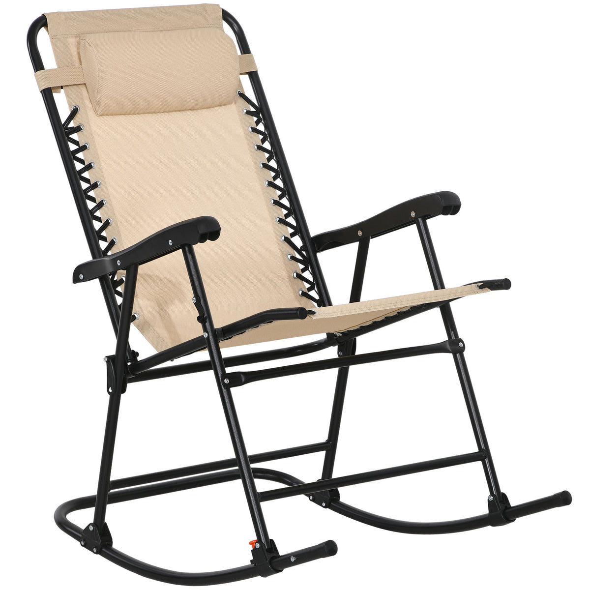 Outsunny Folding Rocking Chair Outdoor Portable Zero Gravity Chair w/ Headrest Beige