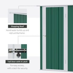 Outsunny 5ft x 3ft Metal Garden Storage Shed, Outdoor Tool Shed with Sloped Roof, Lockable Door for Tools, Equipment, Green