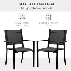 Outsunny Set of 2 Outdoor Garden Chairs with Steel Frame Texteline Seats for Dining Patio Balcony Black