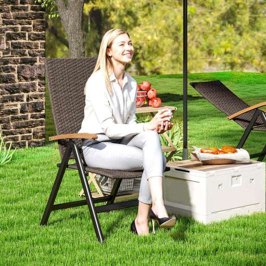 Outsunny Outdoor Folding Rattan Chair with Armrests, High Backrest, for Garden, Camping, Balcony, Porch - Brown