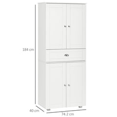 HOMCOM Freestanding Tall Kitchen Cupboard Storage Cabinets with Drawer and 3 Adjustable Shelves for Dining Room, Living Room, White