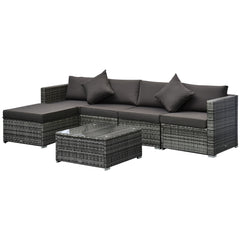 Outsunny 6 Pieces Outdoor Rattan Corner Sofa Set, Patio Aluminium Frame with All-weather Wicker Conversation Furniture w/ Coffee Table & Cushions, Grey