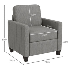 HOMCOM Modern Boxy Linen-Look Armchair - Light Grey