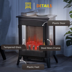 HOMCOM Free standing Electric Fireplace Stove, Fireplace Heater with LED Flame Effect, 3-sided Tempered Glass, Overheat Protection, 1000W/2000W, Black